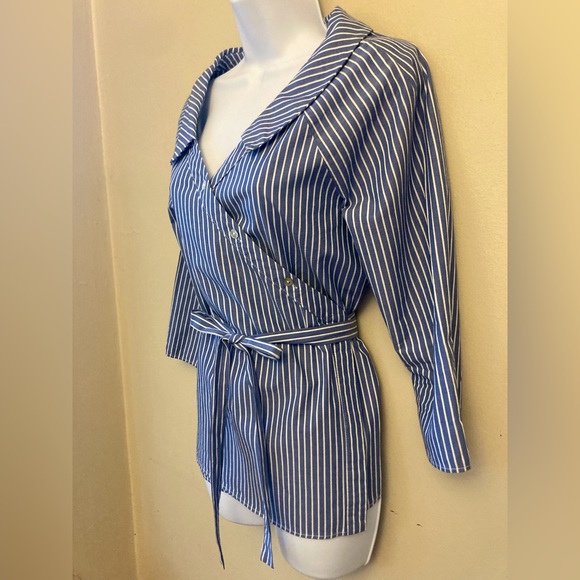 Lipslide unique wide-neck collared wrap button-up shirt size M - Picture 2 of 11